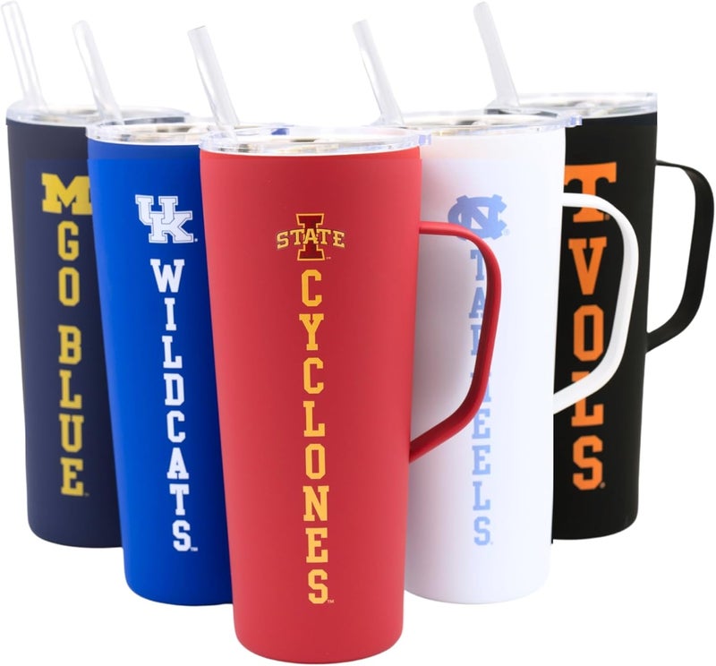 Decorvo NCAA 20 oz. Stainless Steel Tumbler with Handle - Officially Licensed Double Walled Insulated Roadie with Slide Lid and Straw (Iowa St - Red) - Image 1